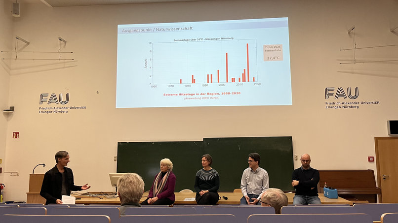 Bild der vier Podiumsgäste und des Moderators